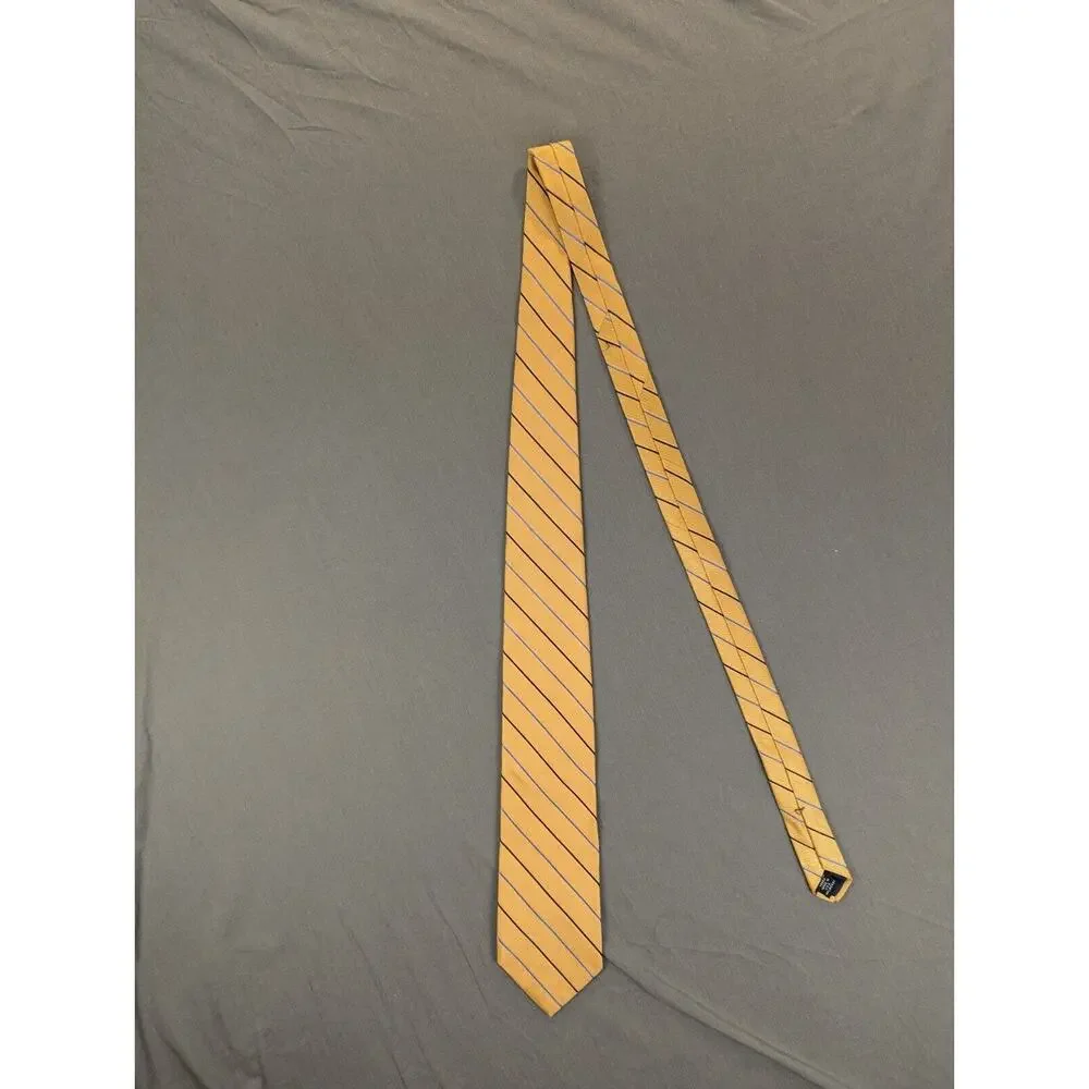 Nautica Necktie Yellow Diagonal Stripes 100% Silk 57